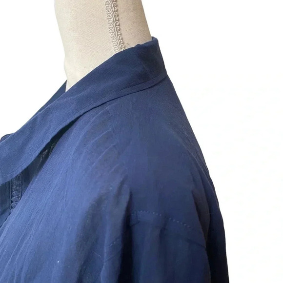 Lands’ End Navy Cotton Tunic Coverup 1X 2X Embroidered Button Front Beach - Picture 9 of 15